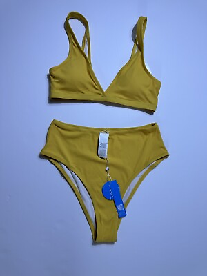 #ad CUPSHE Bikini Set for Women Two Piece Swimsuits V Neck Sz S Bathing Suit Yellow $23.92