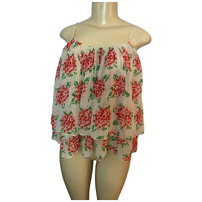 #ad Olivaceous Floral RuffleTop Size Medium Boho Festival Sleeveless $18.50