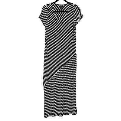 #ad Chico#x27;s Travelers Stretch Maxi Dress Striped Black White Size 1 8 $30.95