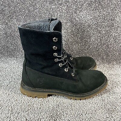 #ad #ad Timberland Womens Boots Size 9.5 M Black Leather Suede Sherpa Lined 3824R $34.95