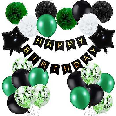 #ad Rabbmall Birthday Decorations for Men Green and Black Party Decor Supplies Bo... $12.19