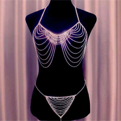 #ad Bikini jewelry body chain bra thong set women photo shoot accessories $59.00