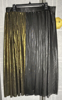 MARC New York Midi Shimmer Skirt Black Gold Stretchy Women#x27;s Size M $25.86