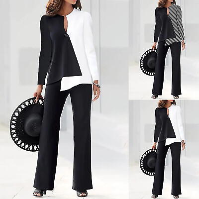 Women 2 Piece Outfits Casual Long Sleeve Top Loose Wide Leg Pants Pant Jumper $31.80