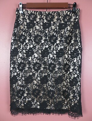 #ad SK15895 BANANA REPUBLIC Women#x27;s Cotton Nylon Lace Pencil Skirt Black Floral 2 $15.93