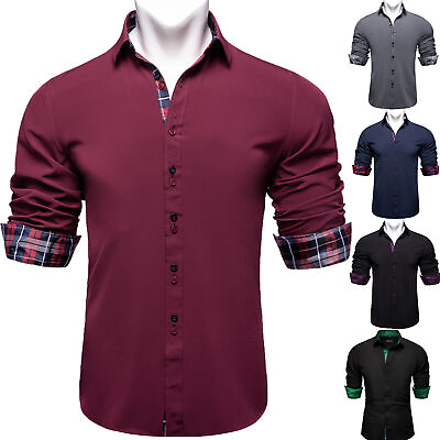 #ad Mens Casual Formal Slim Dress Shirt Stand Long Sleeve Button Shirts Formal Tops $17.14