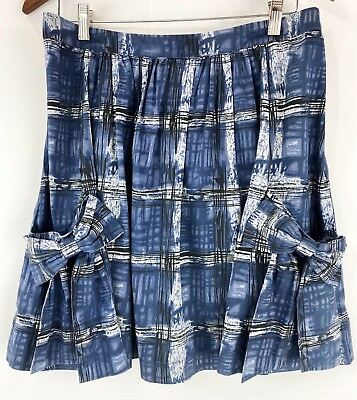 #ad Anthropologie Skirt Lil Size 12 Blue Watercolor Plaid Pockets amp; Bows $15.95