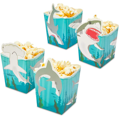 Shark Party Favor Popcorn Boxes for Kid#x27;s Birthday Party 16 oz 60 Pack $18.99
