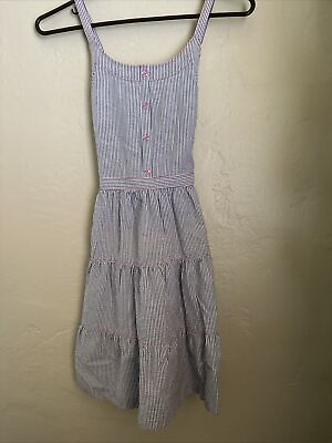 #ad Cherokee Blue And White Stripped Girls Dress Pink Buttons $10.00
