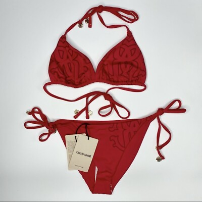 #ad NWT Roberto Cavalli Red Donna Triangle Bikini 2 Piece Set Size Medium $149.99