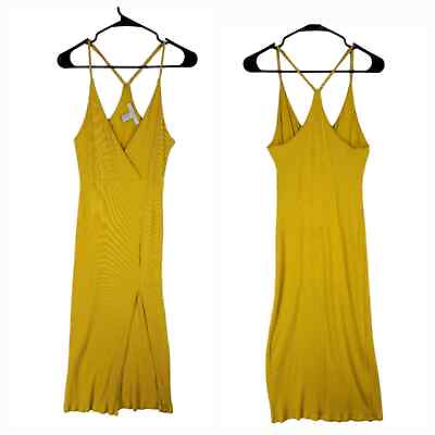 #ad Forever 21 Maxi Dress sz M Women Yellow Sleeveless Spaghetti Strap Slit Sundress $12.00