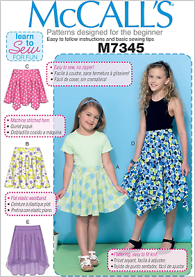 #ad M7345 Children#x27;S Girls#x27; Straight Handkerchief or High Low Hem Skirts CHJ 7 8 $10.95