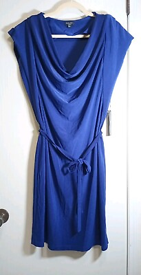 #ad NWT Komarov Cocktail Dress XL Purple Indigo Violet Party Draped neck Tie Waist $49.00