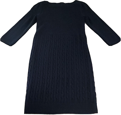 Ralph Lauren Sweater Dress Cable Knit Women#x27;s Large Blue Boat Neck 3 4 Sleeve $29.99
