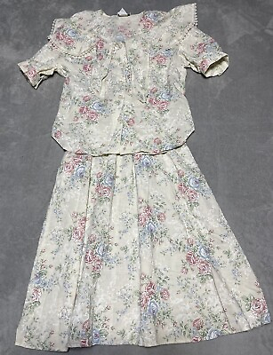 #ad #ad Vintage California Connections Skirt Set Womens Medium Floral Belted Midi 80s $69.95