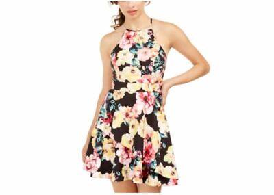 Speechless Womens Black Floral Halter Short Fit Flare Summer Juniors dress $176.40
