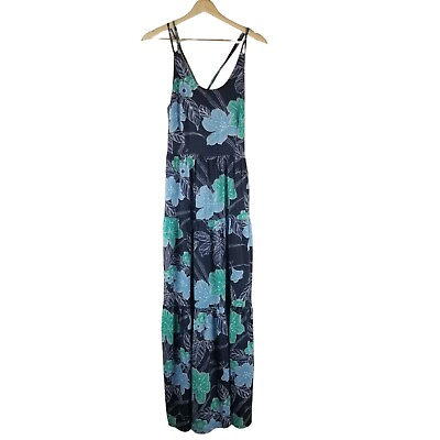 #ad Loft Dress Womens 8 Maxi Scoop neck Blue Floral Tiered Boho Party Cross Back $22.39