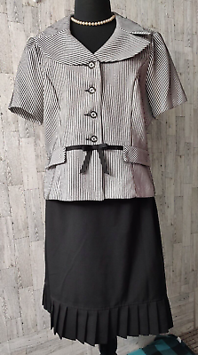 #ad Sweet Suit Petites Woman#x27;s Size 16P Summer Black Pin Stripe Suit Jacket amp; Skirt $36.00