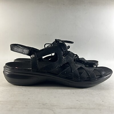 #ad Revere Malibu Women’s Sandals Lace Up Shoes Black Lizard Size 8 M $34.97