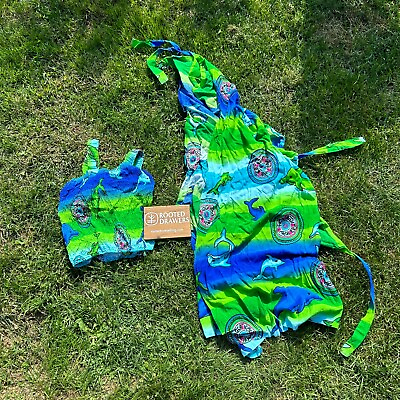 #ad Vintage Fun Wear Beach Cover Up Green Blue Casual Dolphins Colorful Lightweight $19.99