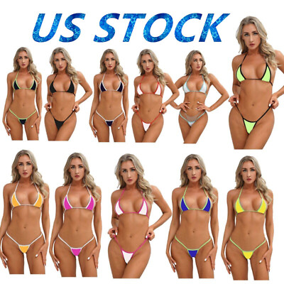 #ad US Womens Sexy Brazilian 2 Piece Bikini Set Bra Micro String Swimwear Swimsuit $6.02