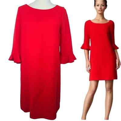 Kate Spade Luna Dress Red 10 Ruffle 3 4 Sleeve Shift Wool Blend Lined $124.95