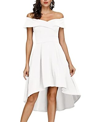 JASAMBAC White Cocktail Dresses for Women Wedding Guest High Low Off The $20.99
