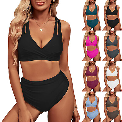 #ad Womens High Waisted Bikini Sets Halter Two Piece Swimsuit Bathing Suits $11.26