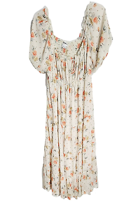 #ad Arula Women#x27;s Ivory Floral Tiered Maxi Dress Short Sleeve Smocked Back Size 2X $58.98