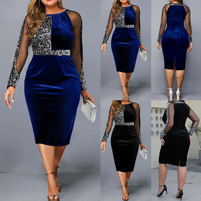 #ad #ad Plus Size Womens Velvet Sequin Mesh Bodycon Dress Evening Cocktail Midi Dresses $31.34