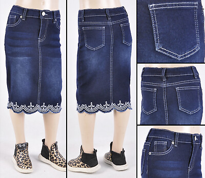 #ad New Little Girls Denim Skirt size 4 6 basic pockets style #RK 77227 dark $19.99