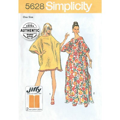 Simplicity 5628 Vintage 70#x27;s All Sizes Caftan Dress Maxi Muumuu Retro Pattern $10.25