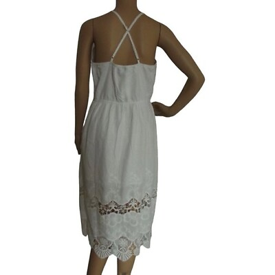 #ad Romantic Long White Small Sleeveless Midi Crochet Lace Boho Cottage Dress $19.99