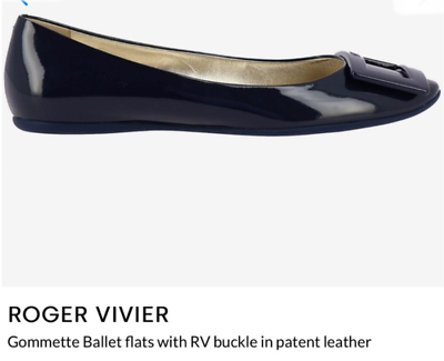 #ad ROGER VIVIER Patent Leather Gommette Ballerina Flats Blue Shoes 34 NIB $300.00