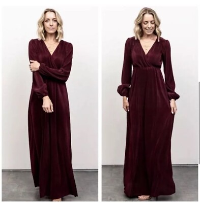 #ad #ad Baltic Born Venus Pleated Maxi Dress XL Long Sleeve Surplice Burgundy Merlot $38.88