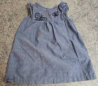 #ad Baby Girl Short Sleeveless Blue Polka Dot Dress; Butterflies on Front 9 Months $2.25