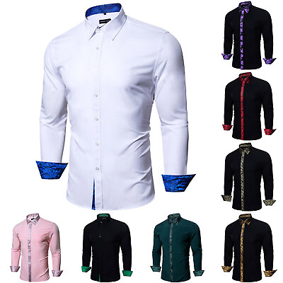 #ad Mens Fashion Button Down Shirts Casual Long Sleeve Black Party Top Dress Shirts $19.99