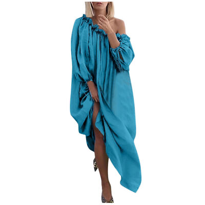 Long Sleeve Boho Dresses Solid Color Bohemian Beach Maxi Dress For Women Summer $36.69