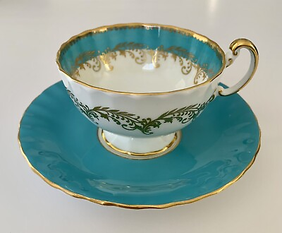 #ad Vintage Ainsley White Turquoise Gold Swirl Teacup amp; Saucer Bone China England C $49.99