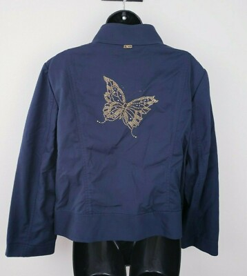 St John Sport Jacket 12 Blue Zip Front Studded Butterfly Womens CLEARANCE SALE $32.00