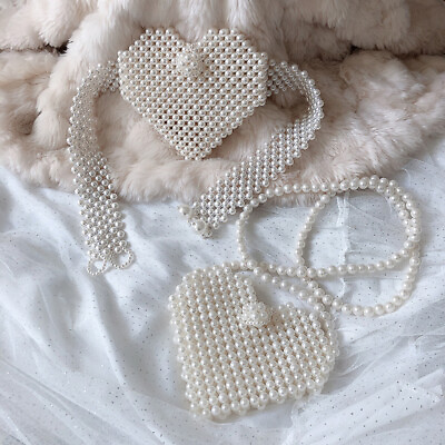 #ad Handmade Beaded Bag Cute Summer White Heart Beaded Bag $33.99