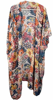 #ad Kimono Cover Up Medium Oversized Colorful Bohemian Floral Lightweight Beach $10.19