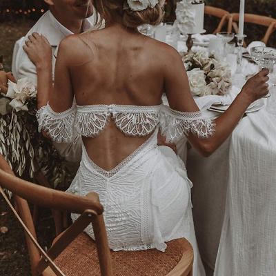 #ad Sweetheart Mermaid Wedding Dress Boho Bride Lace Off The Shoulder Bridal Dress $283.25