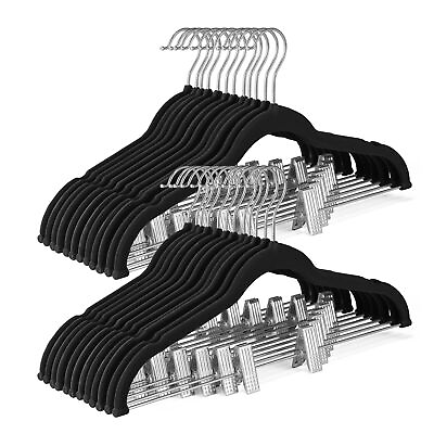 #ad #ad Velvet Skirt Hangers 24 Pack Black Velvet Hangers with Adjustable Clips Space... $33.61