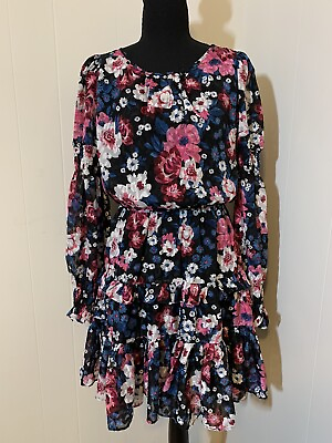 #ad Sugar Lips Womens Floral Dress Size Small S Long Sleeve Boho Lined Tiered $14.95