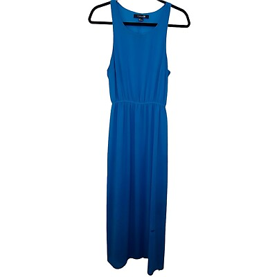 #ad Forever 21 Womens Dress Small Blue Chiffon Maxi Sleeveless Slit Summer Vacation $4.90
