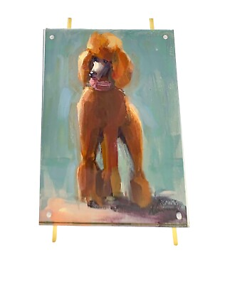 #ad Dog Poodle Painting in Acrylic and Metal Frame Beautiful Art Decor $210.00