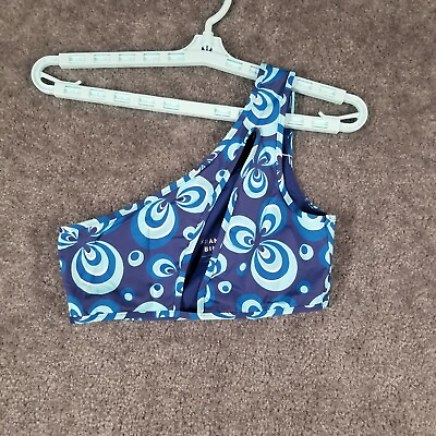 Frankies Bikinis Women Sz M Syd Top Blue One Shoulder Cut Out Swimwear Swim Suit $39.98
