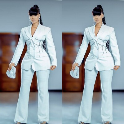 #ad 2 Pieces Women Suits Beading Double Breated Official Party Wear Ladies Outfits $95.90
