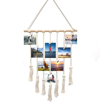 #ad Macrame Wall Hanging Photo Display Boho Decor Wall Tapestry Picture Organizer... $20.76